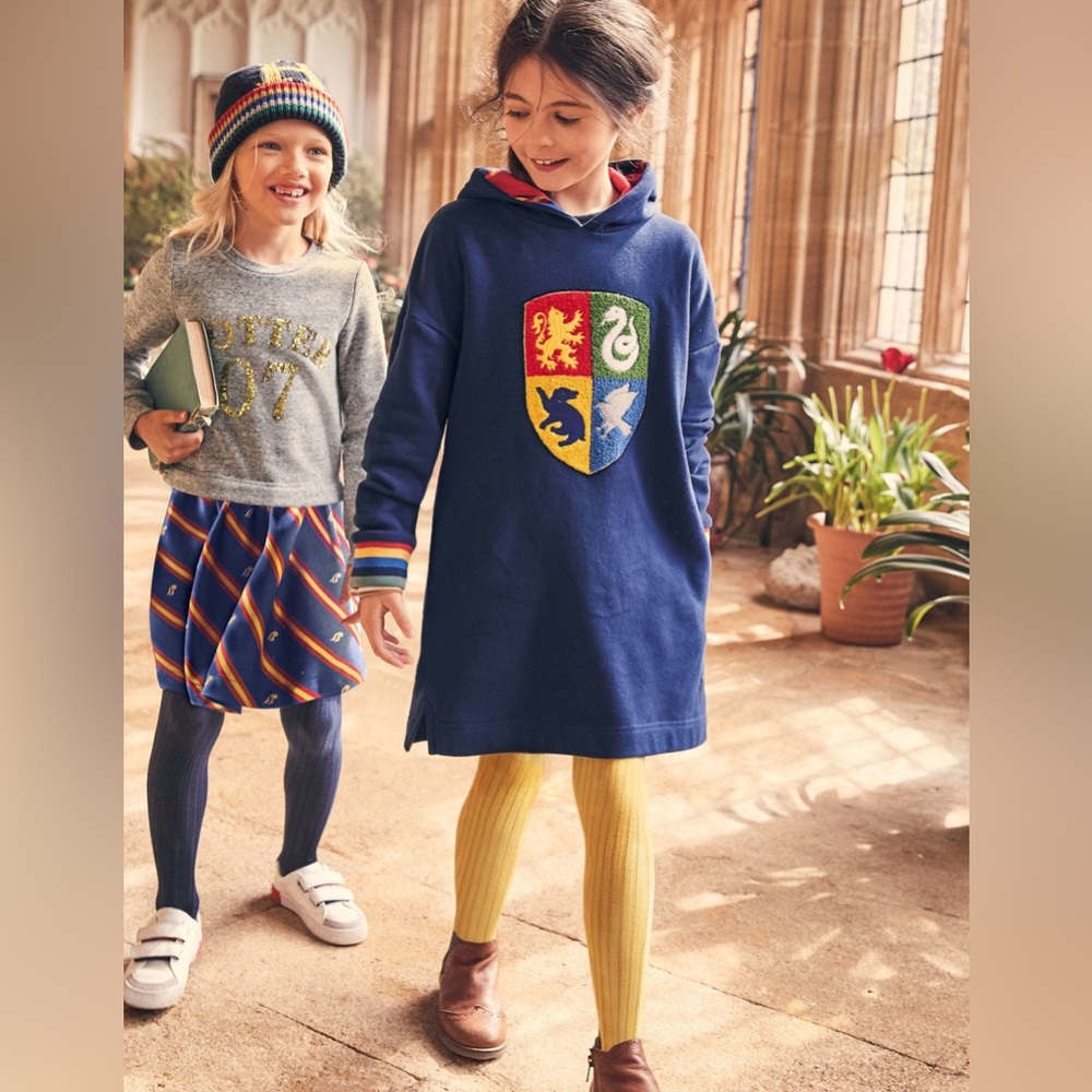 Mini Boden Harry Potter Oversized Hogwarts Crest Hoodie Dress size 3-4